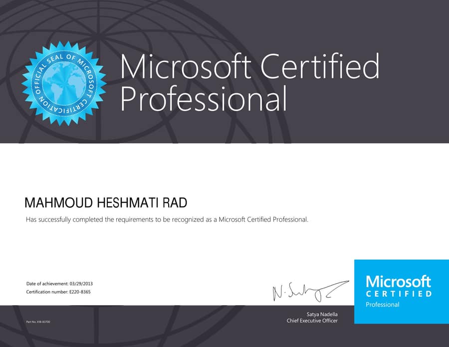 مدرک Microsoft Certified محمود حشمتی راد - شماره ۱۰